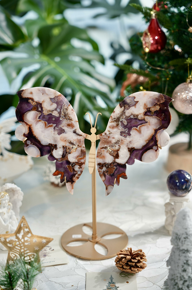 Blue & Purple Cherry Blossom Flower Agate Butterfly
