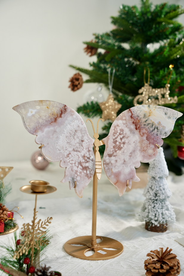 Pink & Amethyst Cherry Blossom Flower Agate Butterfly