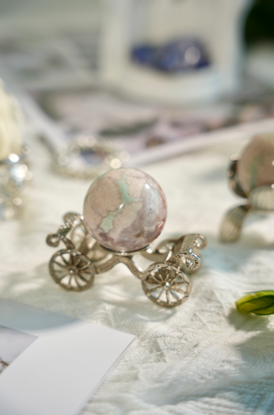 bright green flower agate sphere
