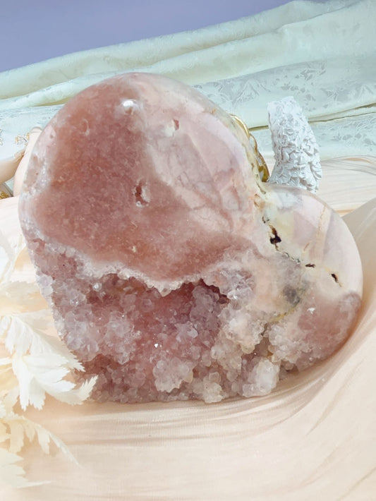 Pink amethyst druzy heart from Brazil