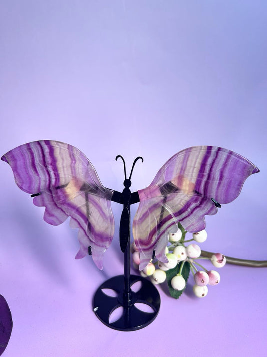 Watermelon fluorite butterfly carving with holder