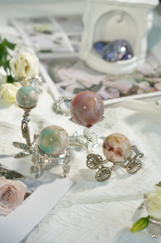 Green flower agate sphere