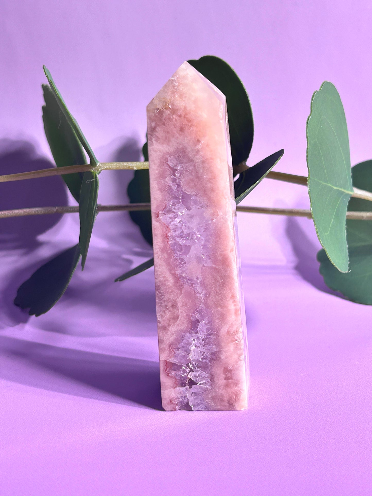 Pink amethyst flower agate tower