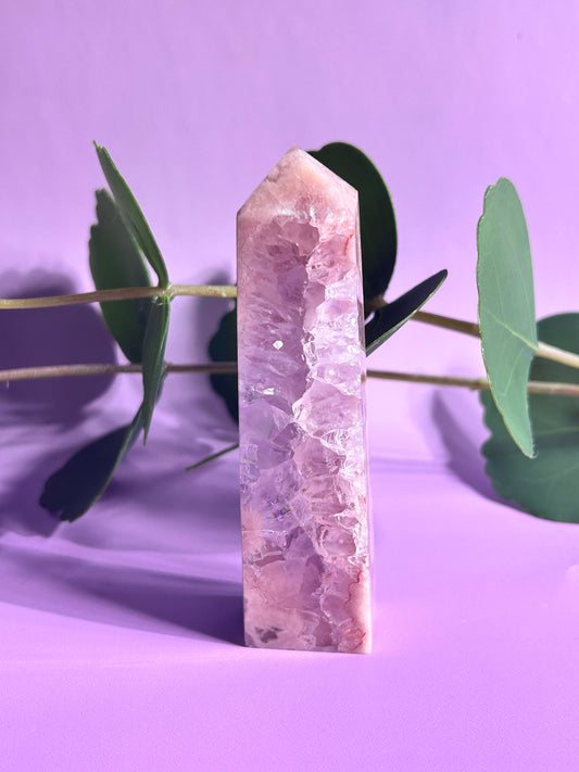 Pink amethyst flower agate tower