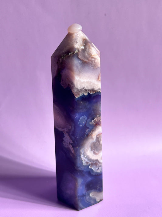 blue purple cherry blossom agate tower