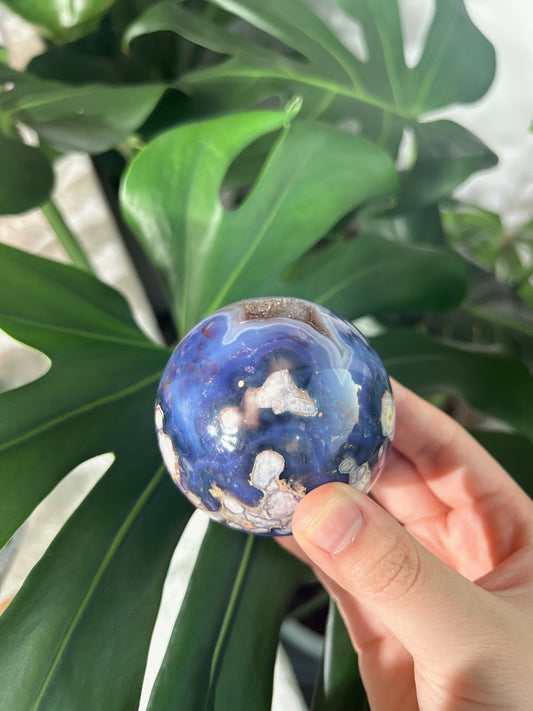 Blue purple flower agate sphere