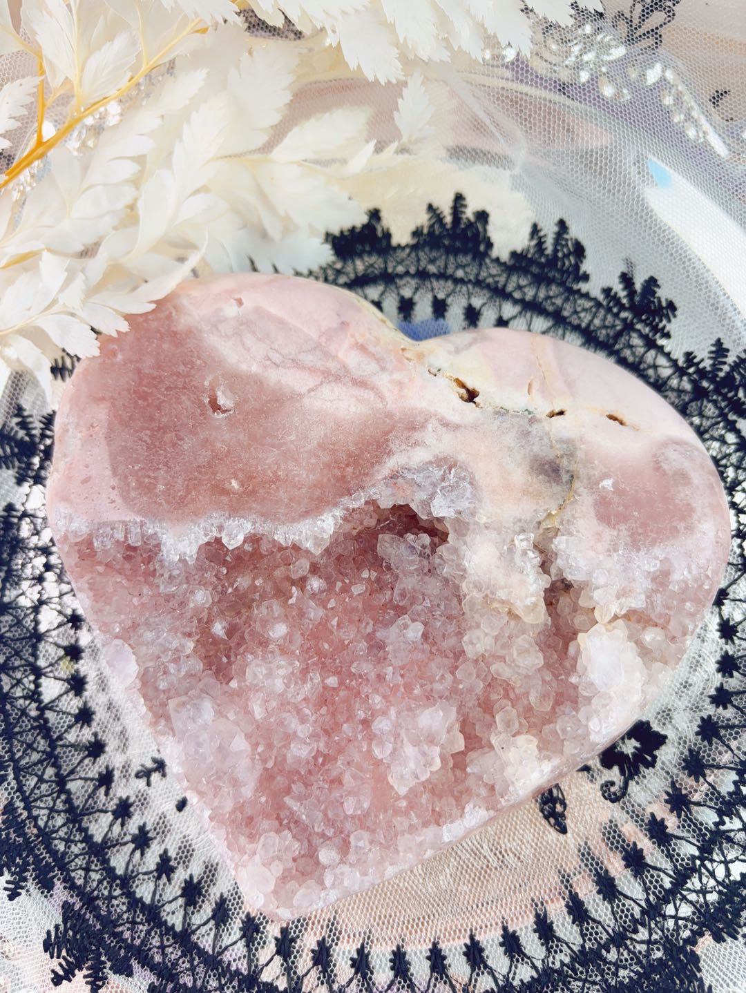 Pink amethyst druzy heart from Brazil