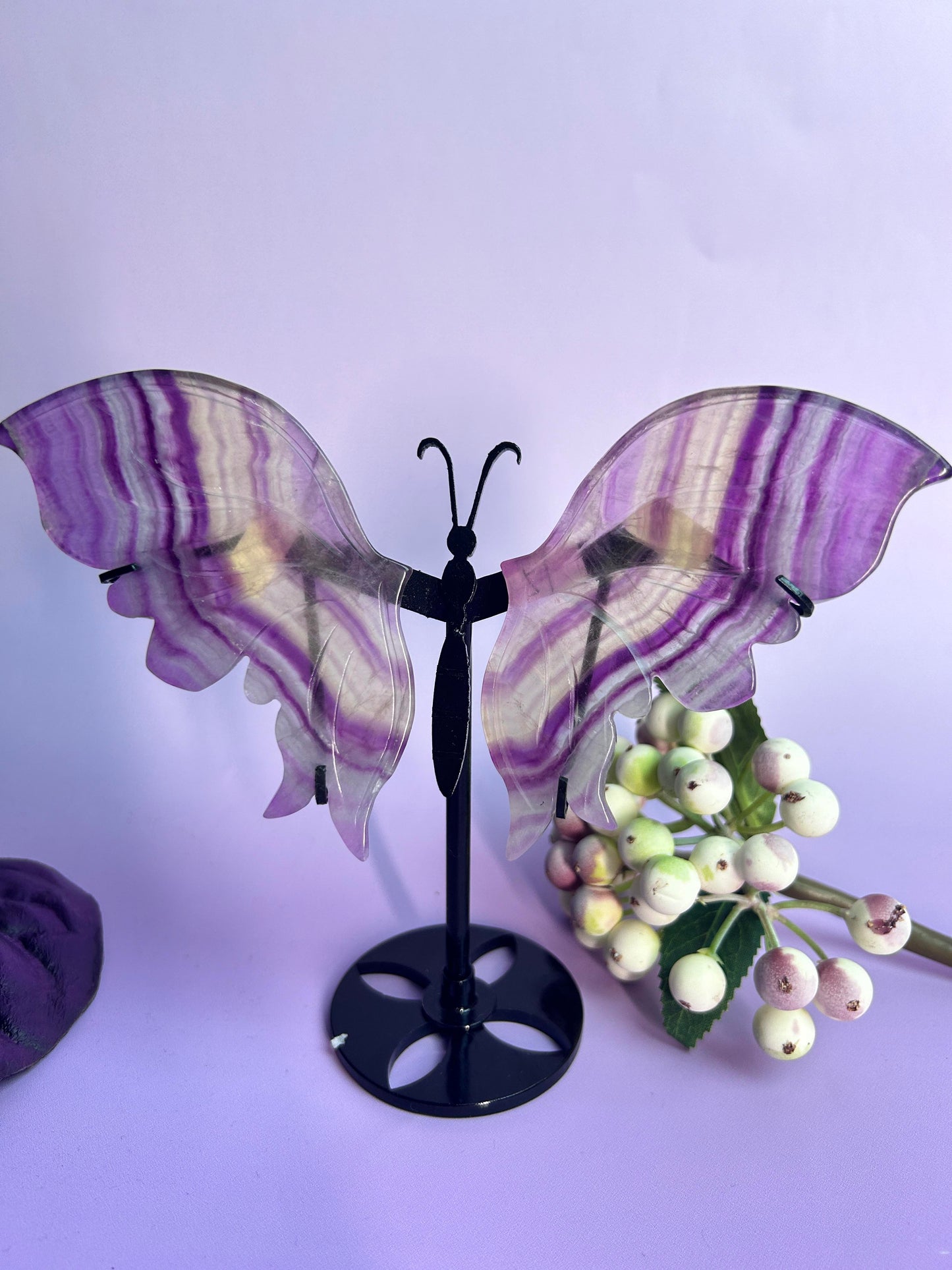 Watermelon fluorite butterfly carving with holder