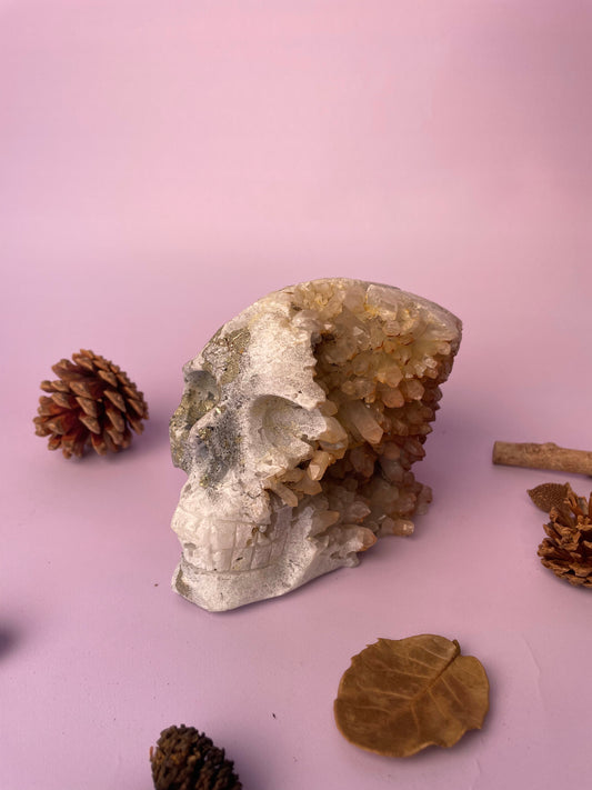 Pyrite druzy skull