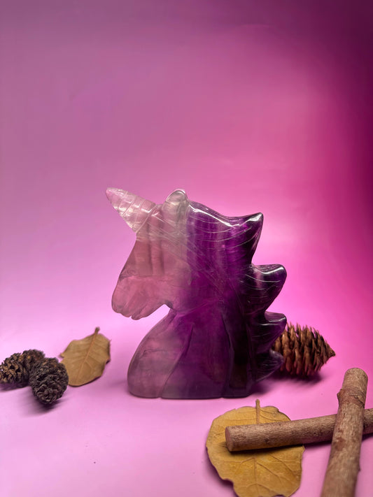 Flourite unicorn carving