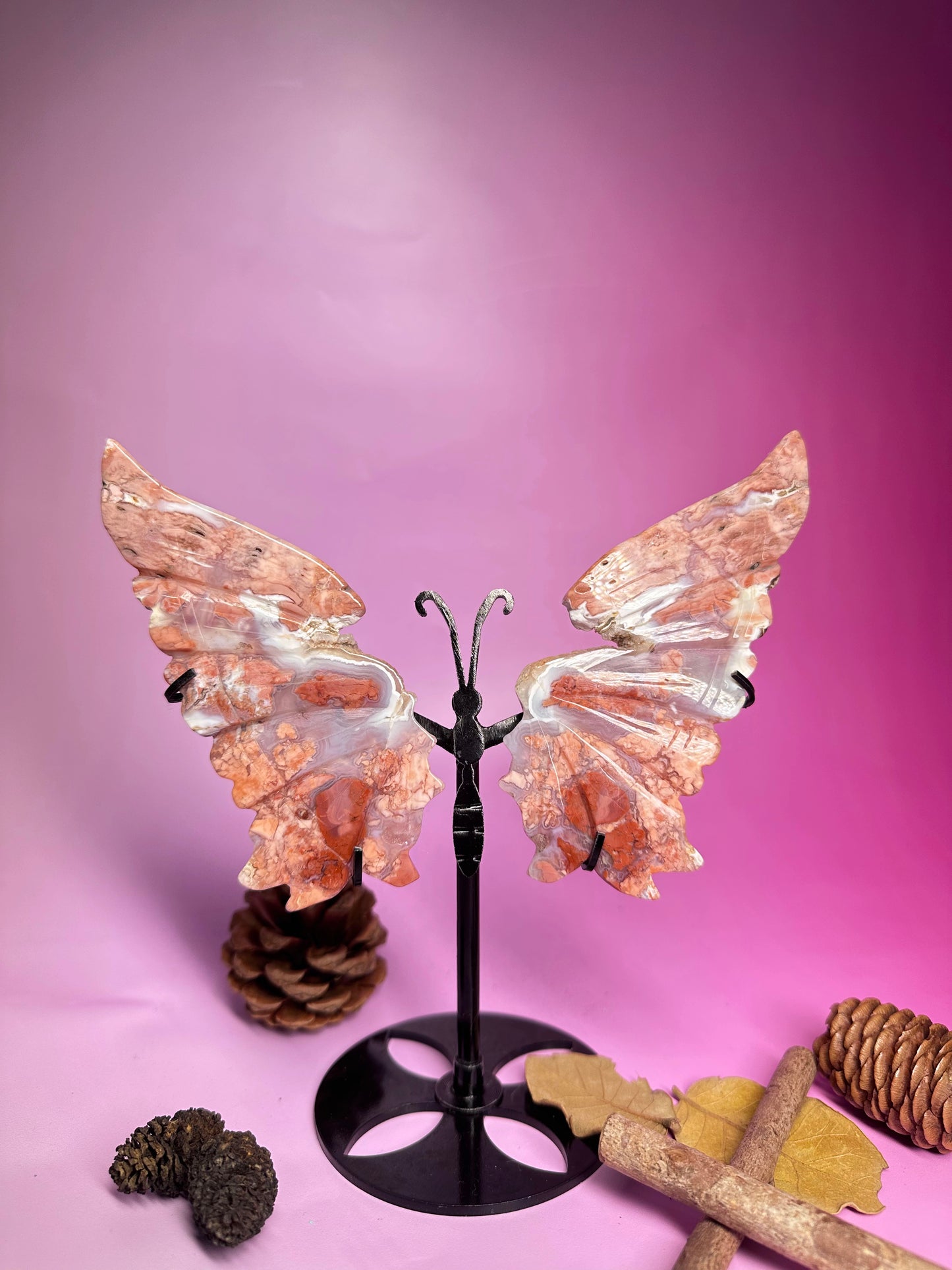 Druzy pink agate butterfly