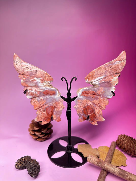 Druzy pink agate butterfly