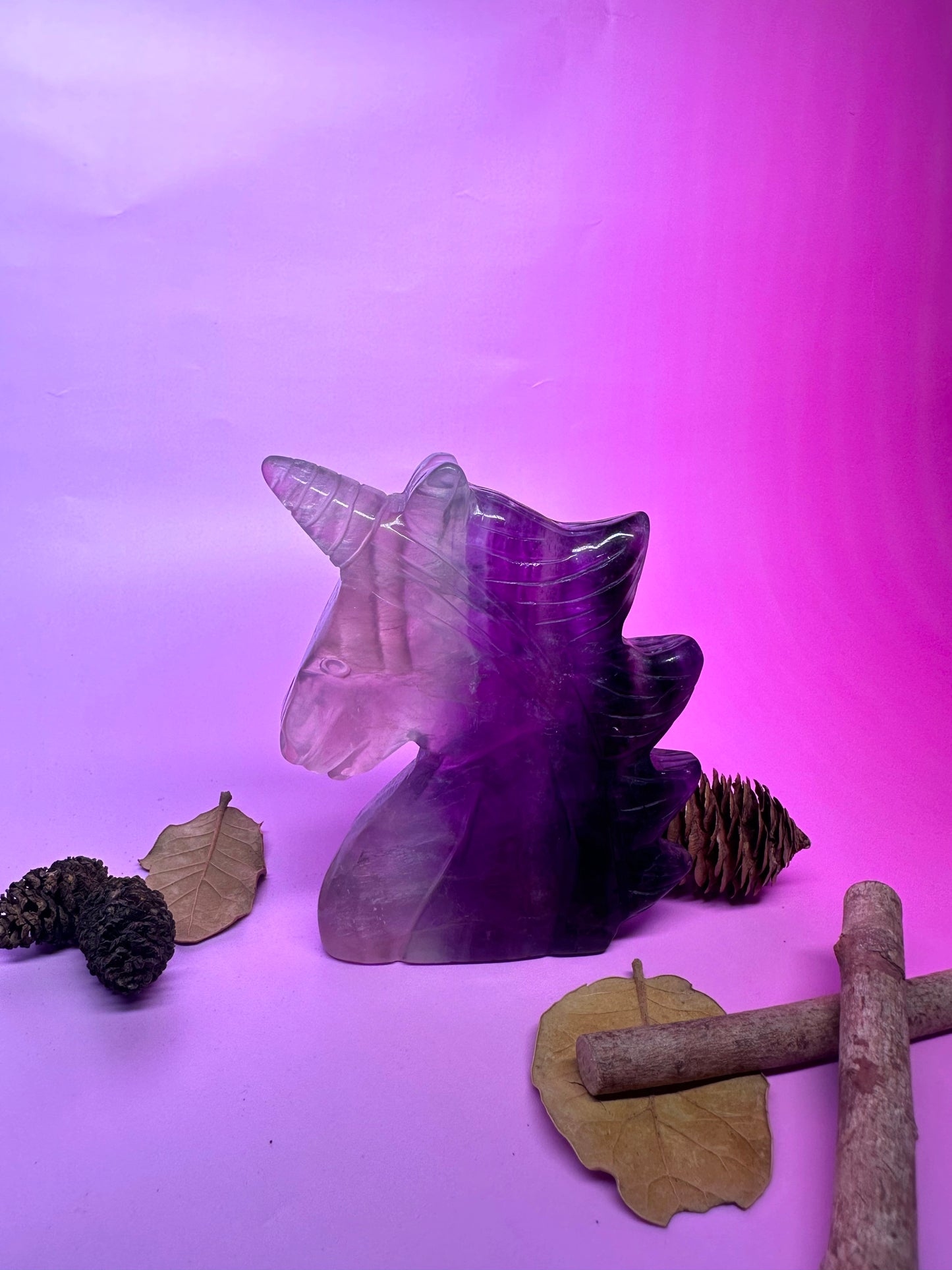 Flourite unicorn carving